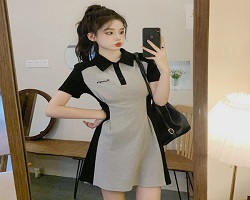 撞色翻領連衣裙